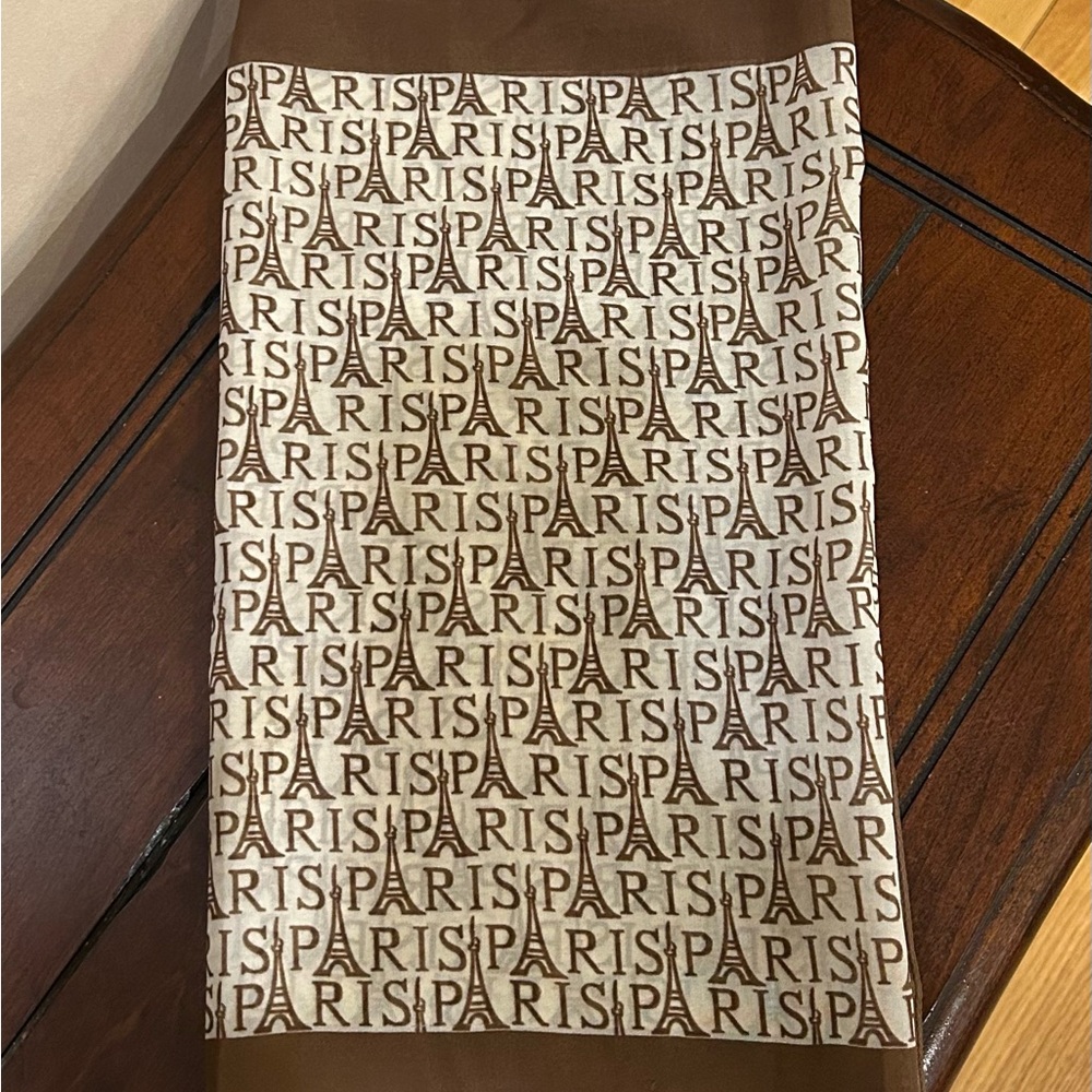 PARIS Brown and Off White Polyester Scarf -Brown and Cream Paris Print Scarf